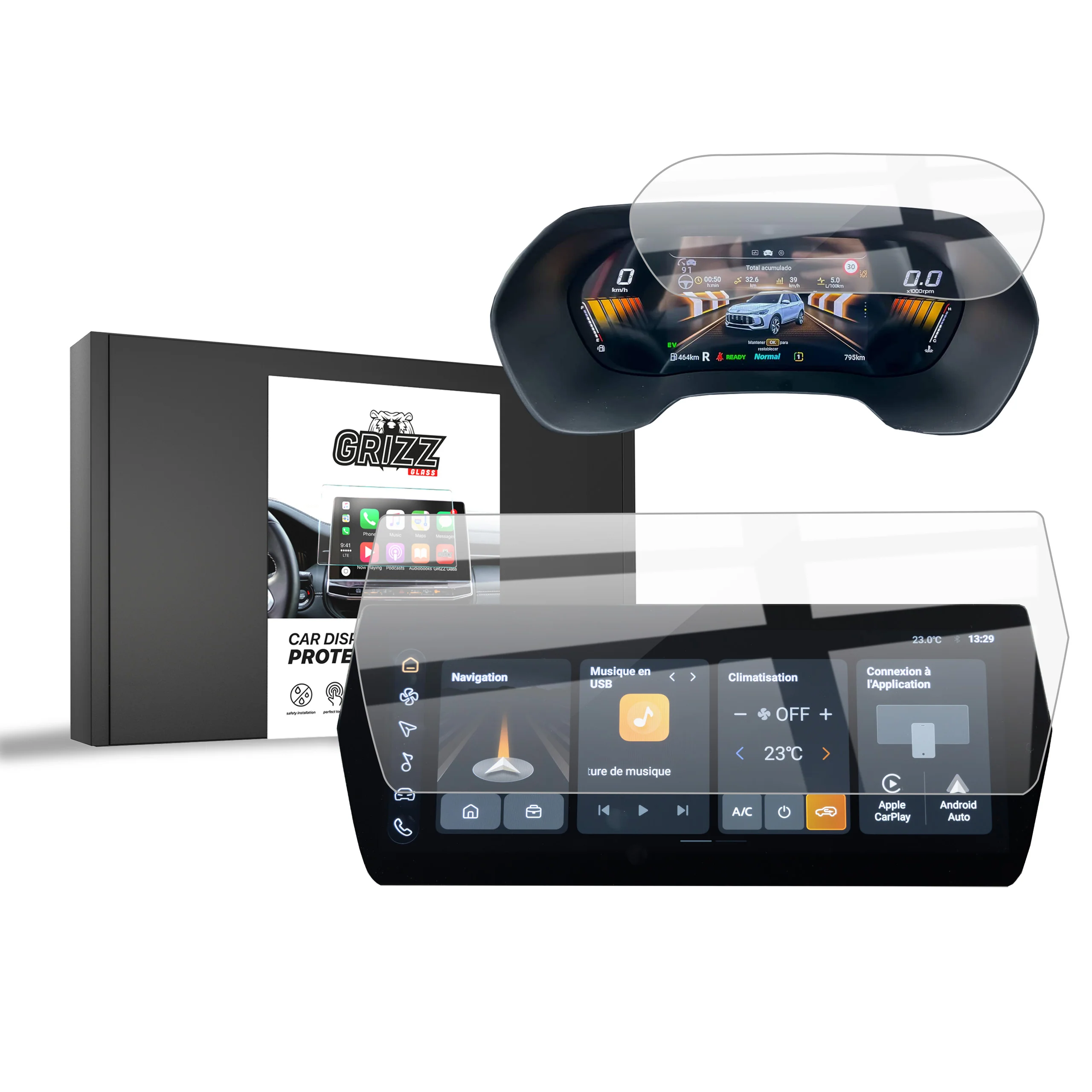 Grizz 2in1 Navigation Displayschutzfolie für MG ZS 12,3" (2024-2025) Navi Folie, Kratzfest, Klar