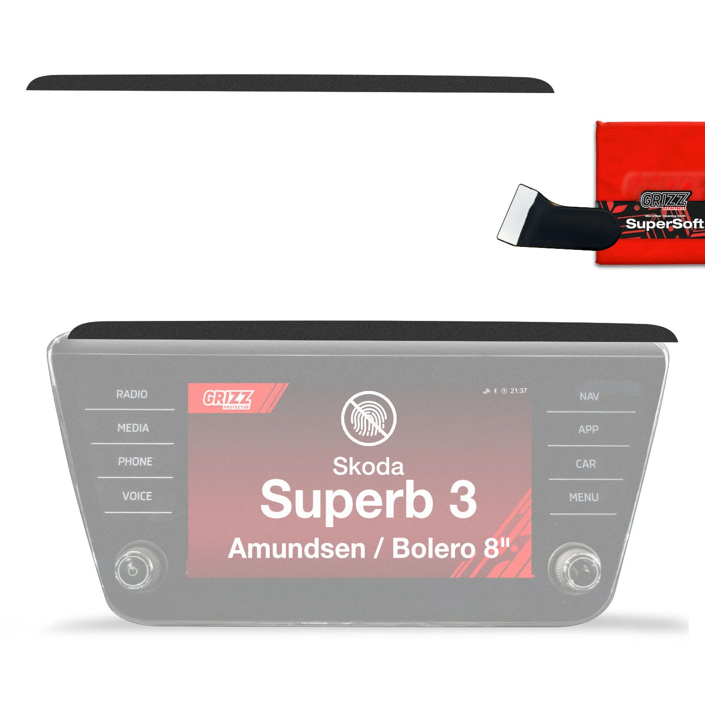 Schutzfolien für Armaturenbrett - Skoda Superb 3 8" Amundsen/Bolero (2015-2024) Schwarz Matt Antifingerprint