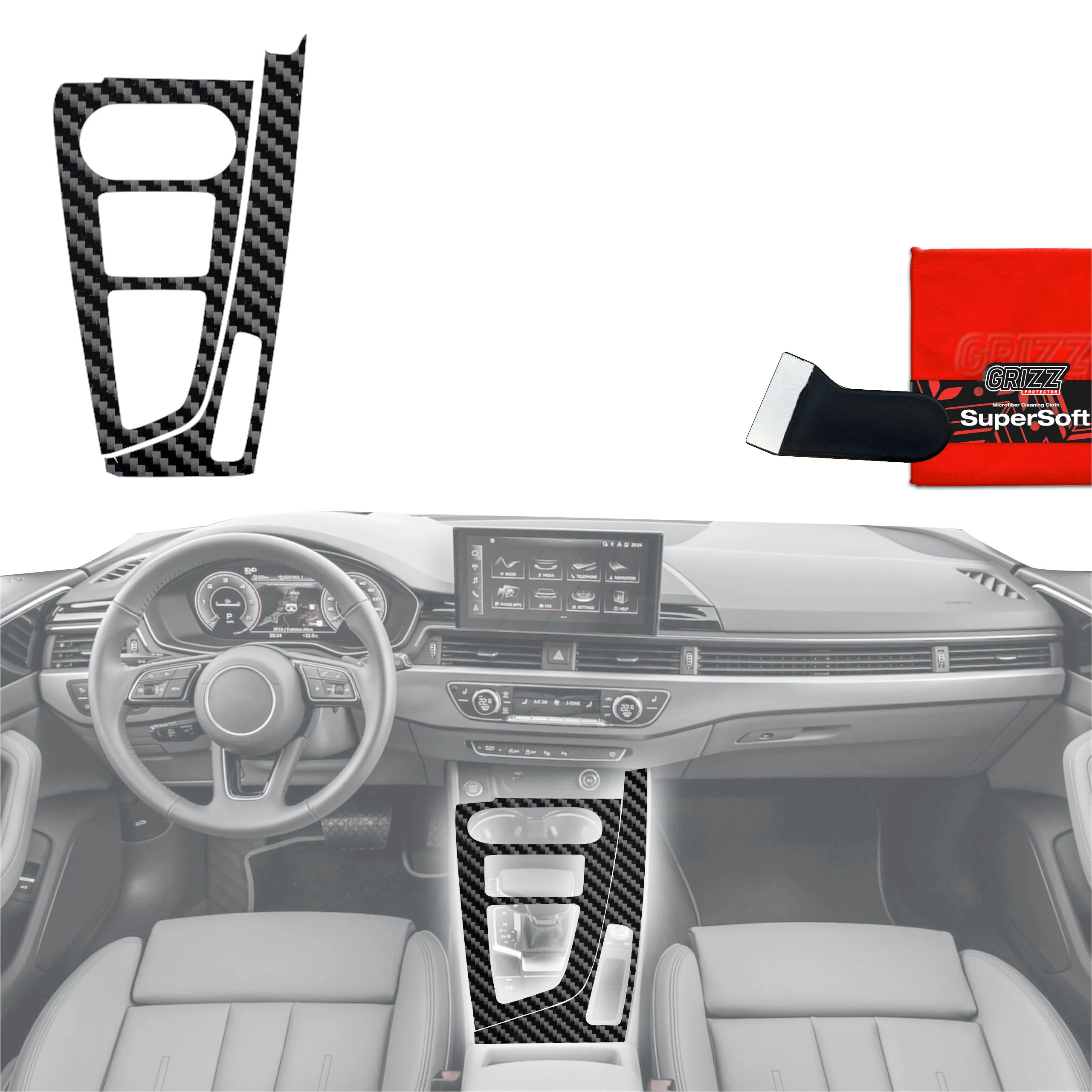 Schutzfolien für Mittelkonsole - Audi A4 B9 (2014-2018) Carbon Optik Glanz