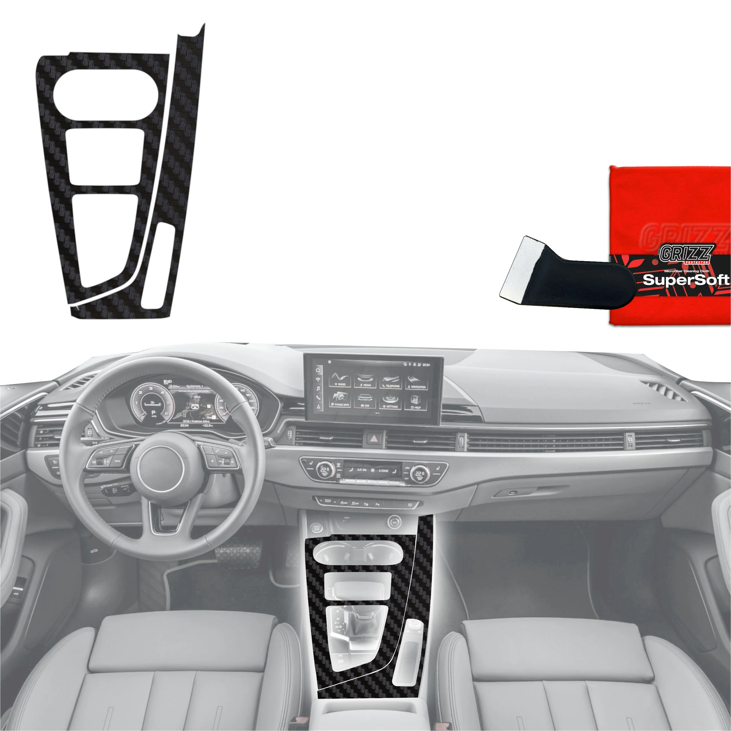 Schutzfolien für Mittelkonsole - Audi A4 B9 (2014-2018) Carbon Optik Matt Antifingerprint