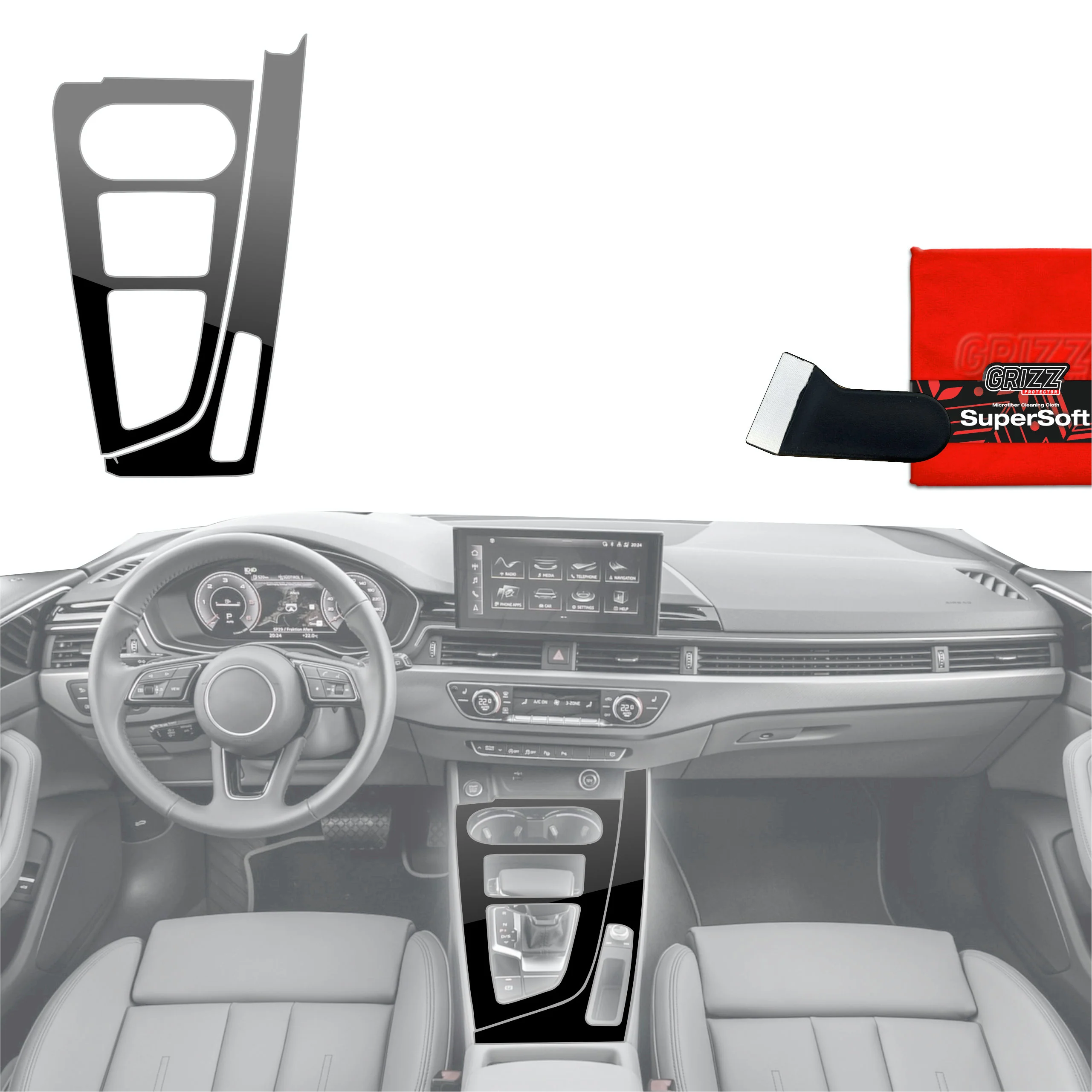 Schutzfolien für Mittelkonsole - Audi A4 B9 (2014-2018) Schwarz Glanz