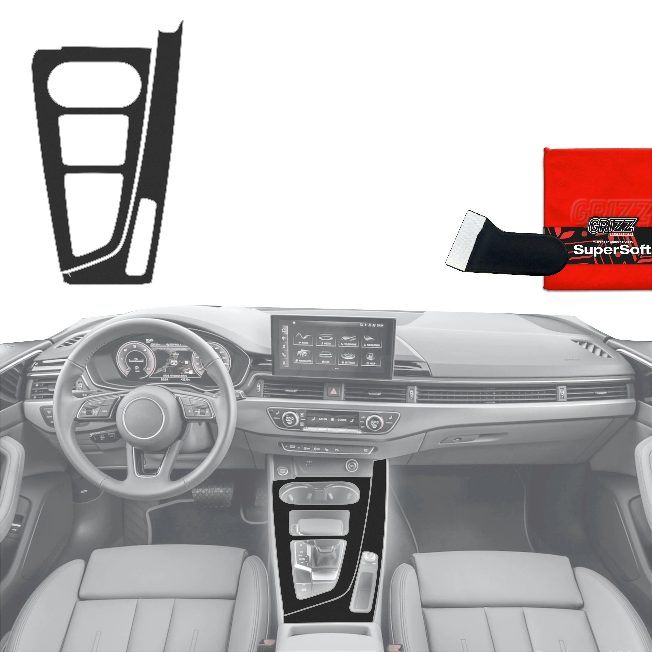 Schutzfolien für Mittelkonsole - Audi A4 B9 (2014-2018) Schwarz Matt Antifingerprint